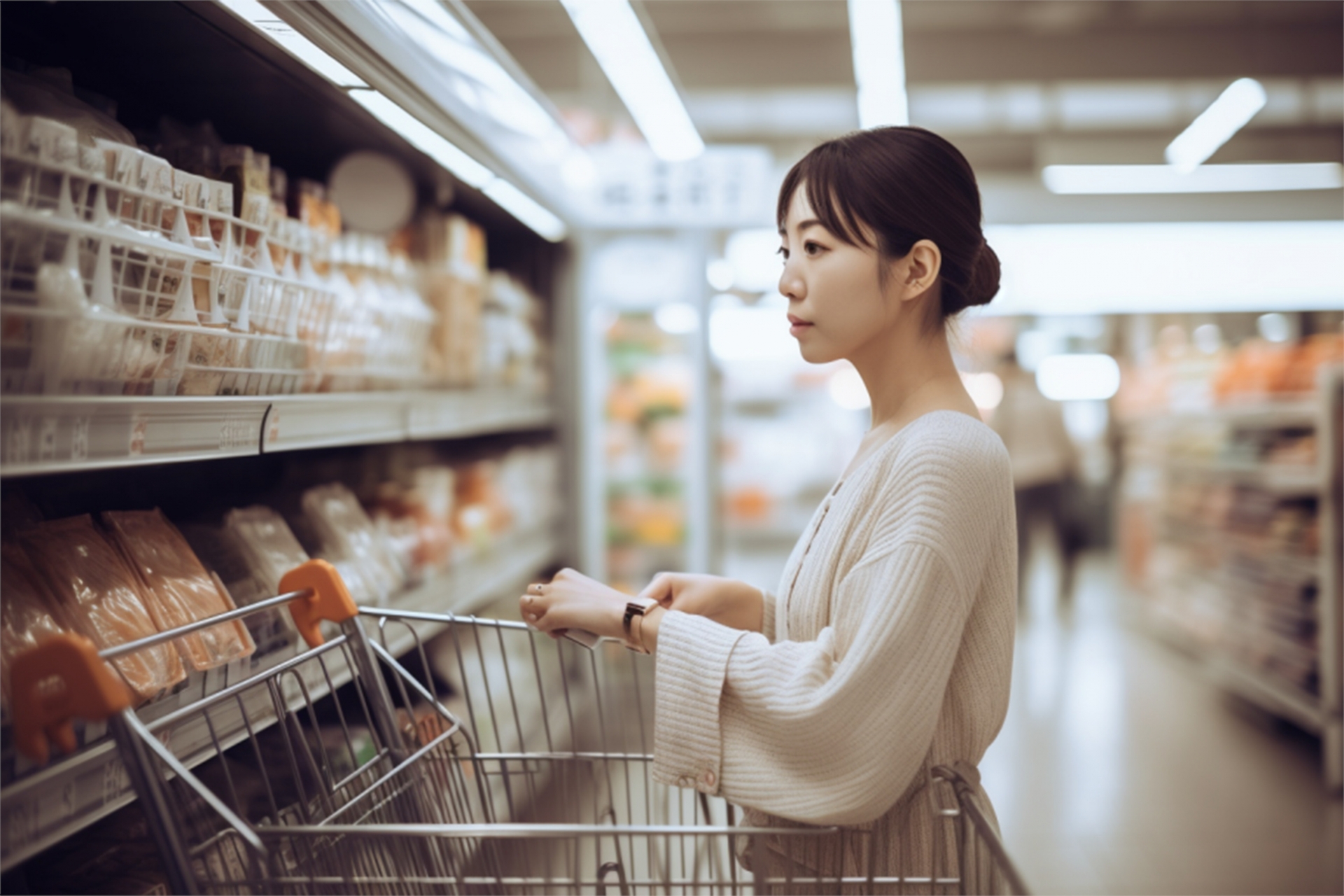 Japanese woman doing grocery shopping